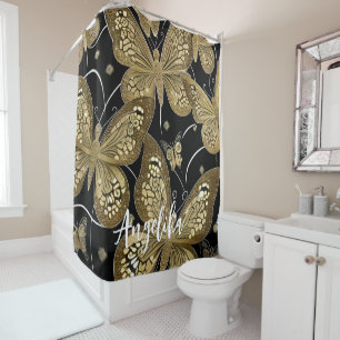 trendy Black and Gold Butterfly Personalized Name