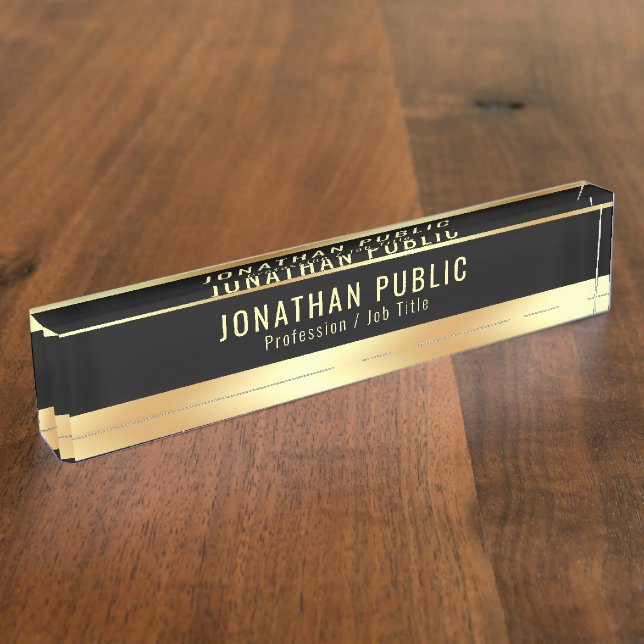 Trendy Black And Gold Classic Elegant Template Nameplate (Side)