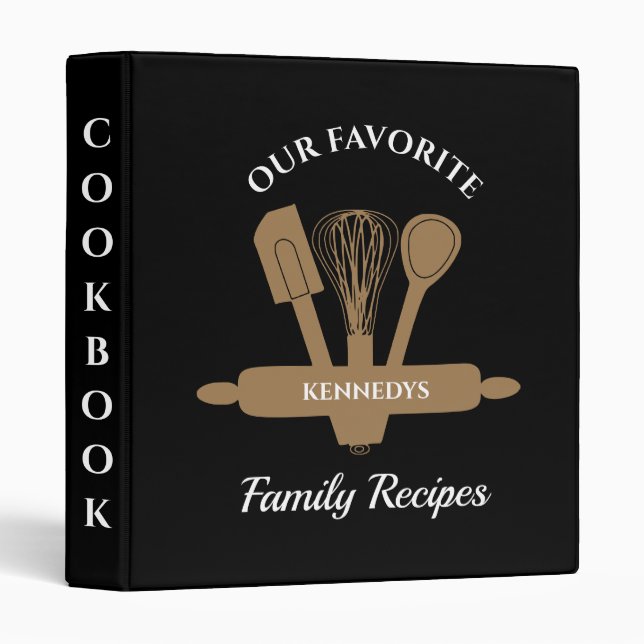 Trendy Black And Gold Family Recipes Cookbook Binder (Front/Spine)