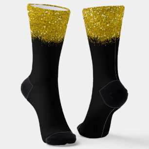 Trendy Black And Gold Glitter Party  Socks