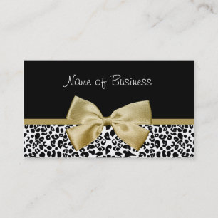 Trendy Black And Gold Leopard Print Gold Ribbon Business Card