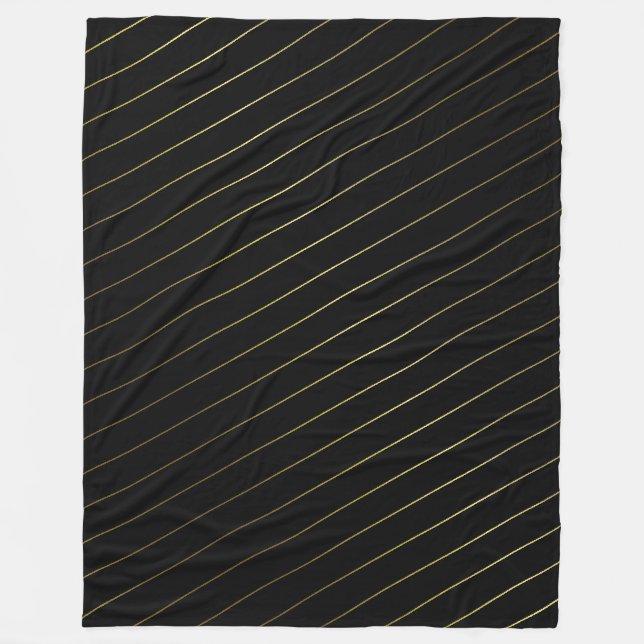 Trendy Black and Gold Striped Glamourous Design Fleece Blanket (Front)