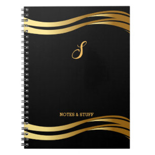Trendy Black and Gold Style Script Monogrammed Notebook