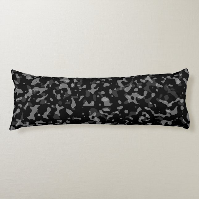 Trendy Black and Grey Camouflage Pattern Body Pillow (Front)