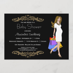 Trendy Black And Leopard Print Shopping Mommy Invitation