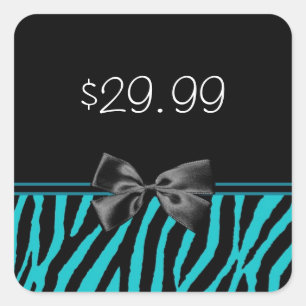 Trendy Black And Teal Zebra Print Price Tag