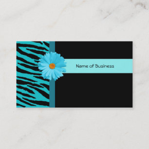 Trendy Black And Teal Zebra Print With Daisy Business Card