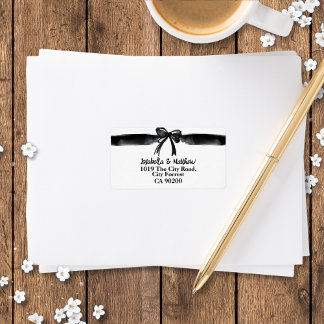 Trendy Black and White Bow Wedding Return Address  Label
