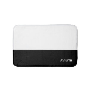 Trendy Black and White Colour Block Personalized Bath Mat
