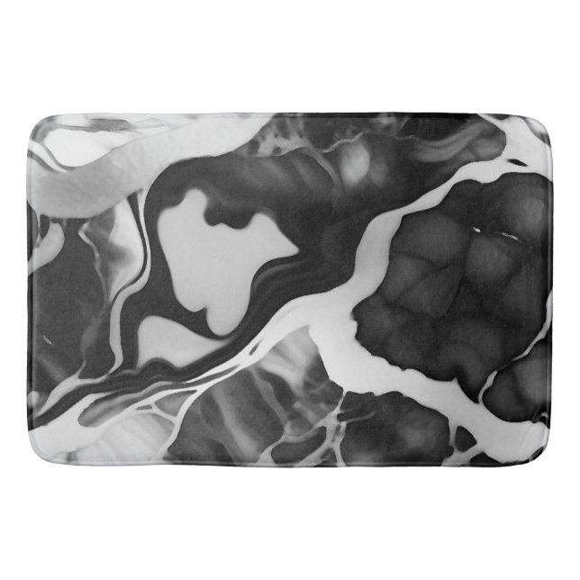 Trendy Black and white faux marble Bath Mat (Front)