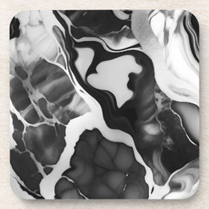 Trendy Black and white faux marble Coaster