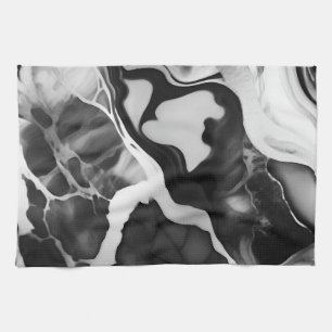 Trendy Black and white faux marble Kitchen Towel