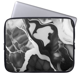 Trendy Black and white faux marble Laptop Sleeve