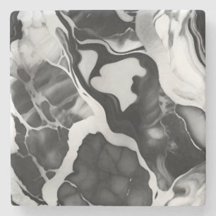 Trendy Black and white faux marble Stone Coaster