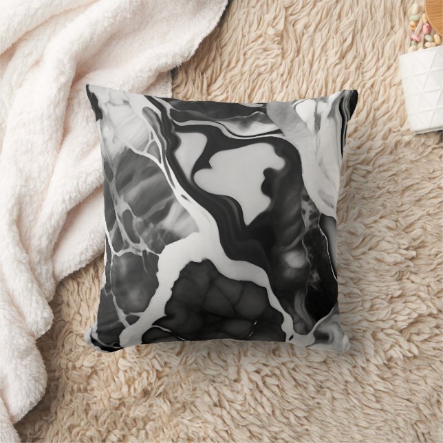 Trendy Black and white faux marble Throw Pillow (Blanket)