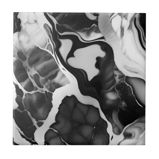 Trendy Black and white faux marble Tile (Front)