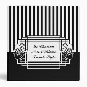 Trendy Black and White French Modern Striped Binder