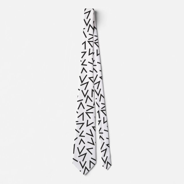Trendy Black and White Geometric Design Tie (Front)