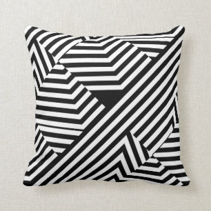 Trendy Black and White Geometric Stripes Pattern Throw Pillow