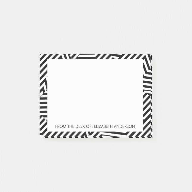 Trendy Black and White Geometric Stripes With Name Post-it Notes (Front)