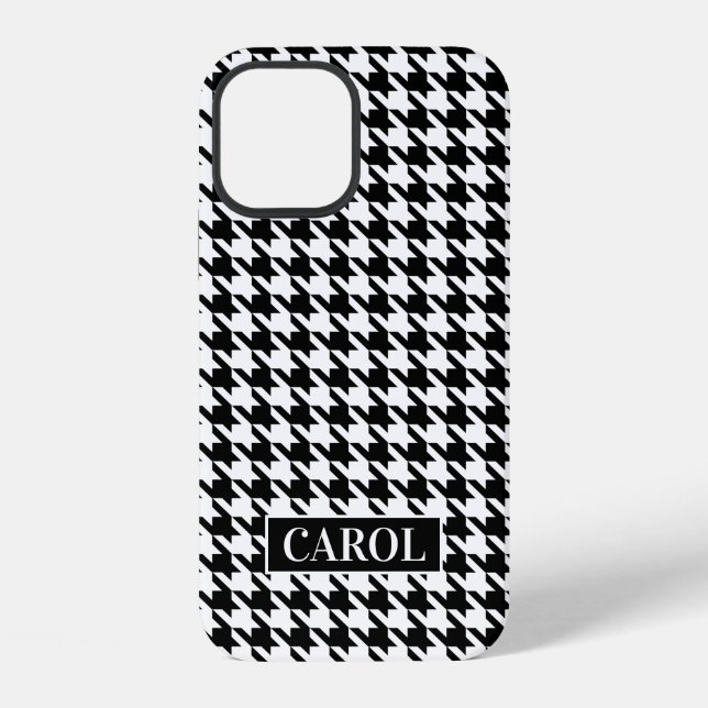 Trendy black and white houndstooth check pattern iPhone case (Back)