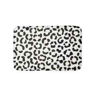 Trendy Black and White Leopard Print Pattern Bath Mat