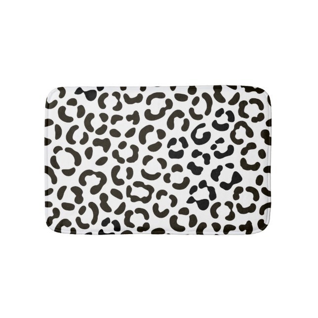 Trendy Black and White Leopard Print Pattern Bath Mat (Front)