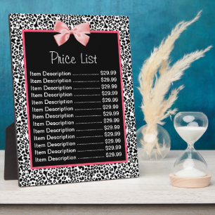 Trendy Black And White Leopard Print Price List Plaque