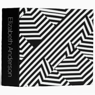 Trendy Black and White Modern Stripes With Name Binder
