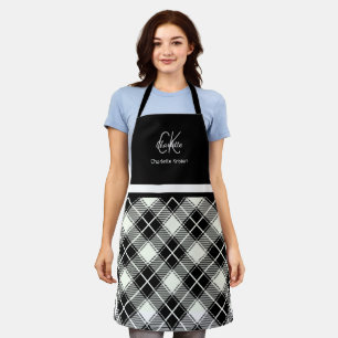 Trendy Black and White Monogram Plaid  Apron