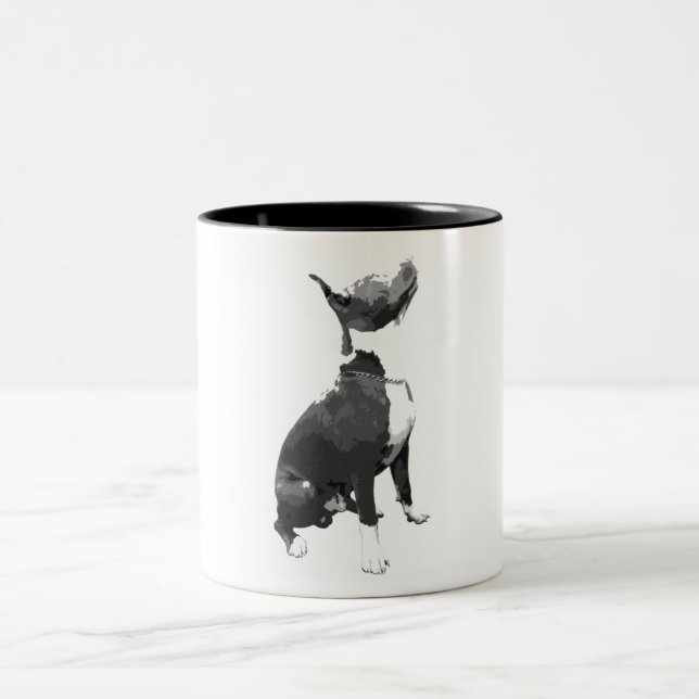 Trendy black and white Pit Bull dog Two-Tone Coffee Mug (Center)