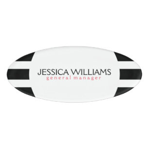 Trendy Black And White Stripes Name Tag