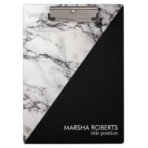 Trendy Black And White Triangle Marble Stone Clipboard