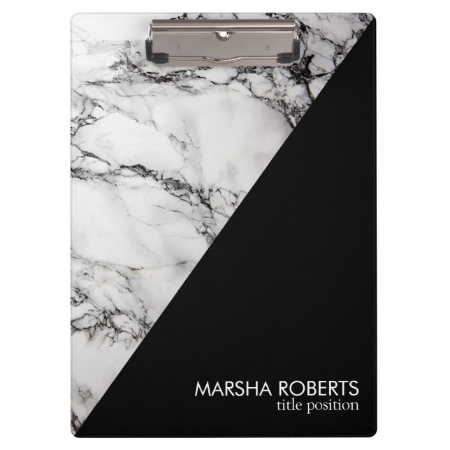 Trendy Black And White Triangle Marble Stone Clipboard (Front)