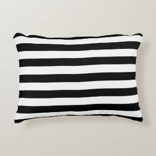 Trendy Black and White Wide Horizontal Stripes Accent Pillow