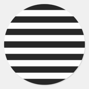 Trendy Black and White Wide Horizontal Stripes Classic Round Sticker