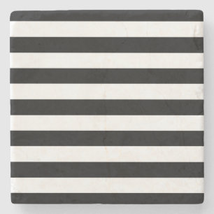 Trendy Black and White Wide Horizontal Stripes Stone Coaster