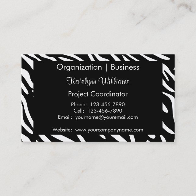 Trendy Black and White Zebra Print Business Cards (Front)