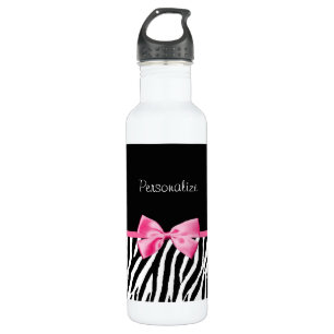 Trendy Black And White Zebra Print Pink Ribbon 710 Ml Water Bottle