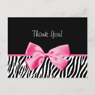 Trendy Black And White Zebra Print Pink Ribbon Postcard