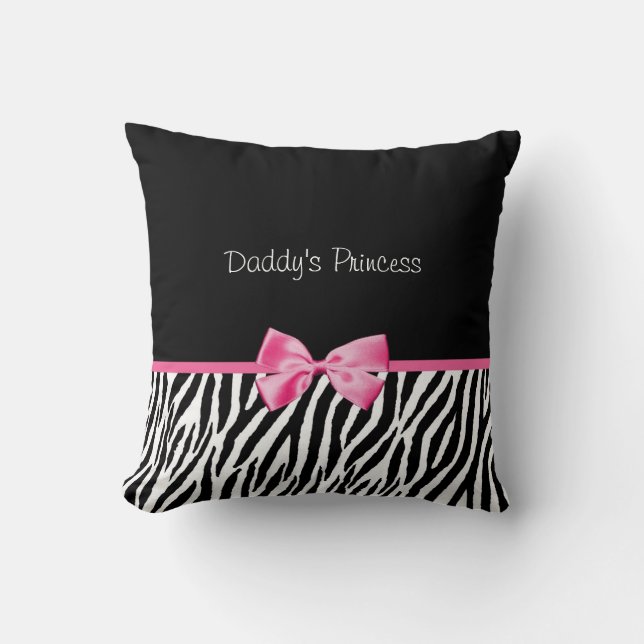 Trendy Black And White Zebra Print Pink Ribbon Throw Pillow (Front)