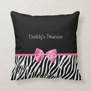Trendy Black And White Zebra Print Pink Ribbon Throw Pillow