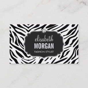 Trendy Black and White Zebra Print Shiny Diamond Business Card