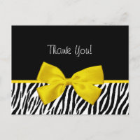 Trendy Black And White Zebra Print Yellow Ribbon