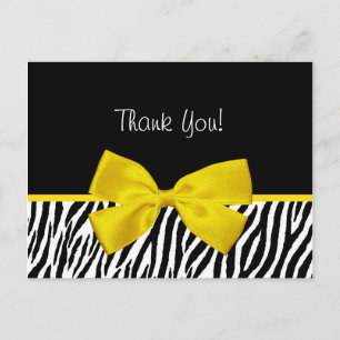 Trendy Black And White Zebra Print Yellow Ribbon Postcard