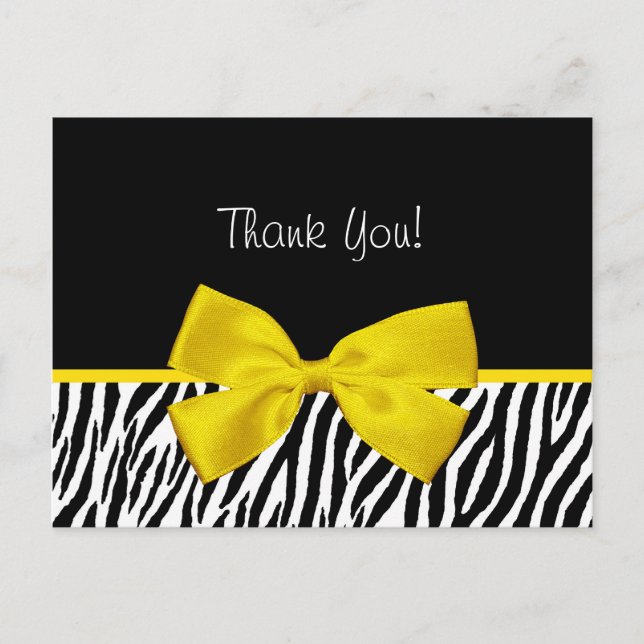Trendy Black And White Zebra Print Yellow Ribbon Postcard (Front)