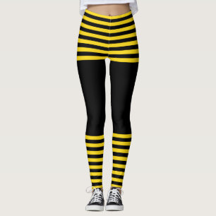 Trendy Black and Yellow Striped Leggings