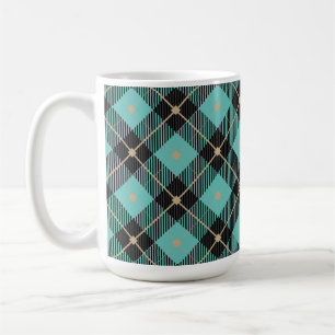 Trendy Black Aqua Plaid Pattern Coffee Mug