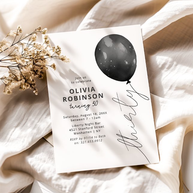 Trendy Black Balloon 30th Birthday Invitation (Creator Uploaded)