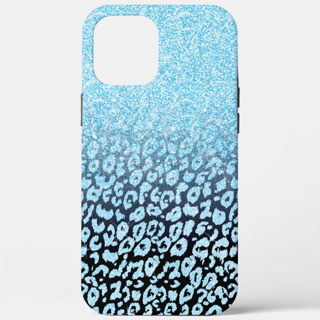 Trendy Black & Blue Glitter Ombre Leopard Print Case-Mate iPhone Case (Back)